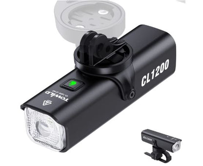 TOWILD CL1200 Garmin/GoPro Mount Compatible 1200 4000mAh Battery Waterproof Bike Light for Commuters